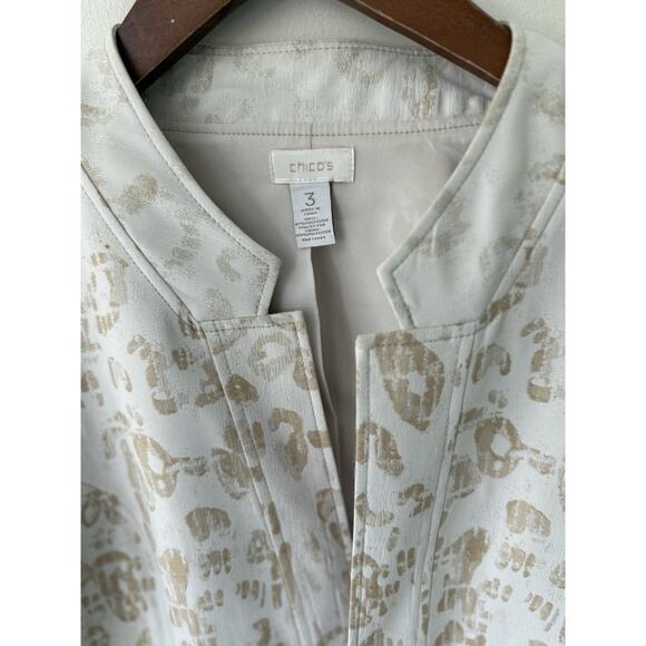 Chicos Jacket Womens Size 3 XL Animal Print Linen Moto Blazer Leopard Open Boho - Picture 2 of 8